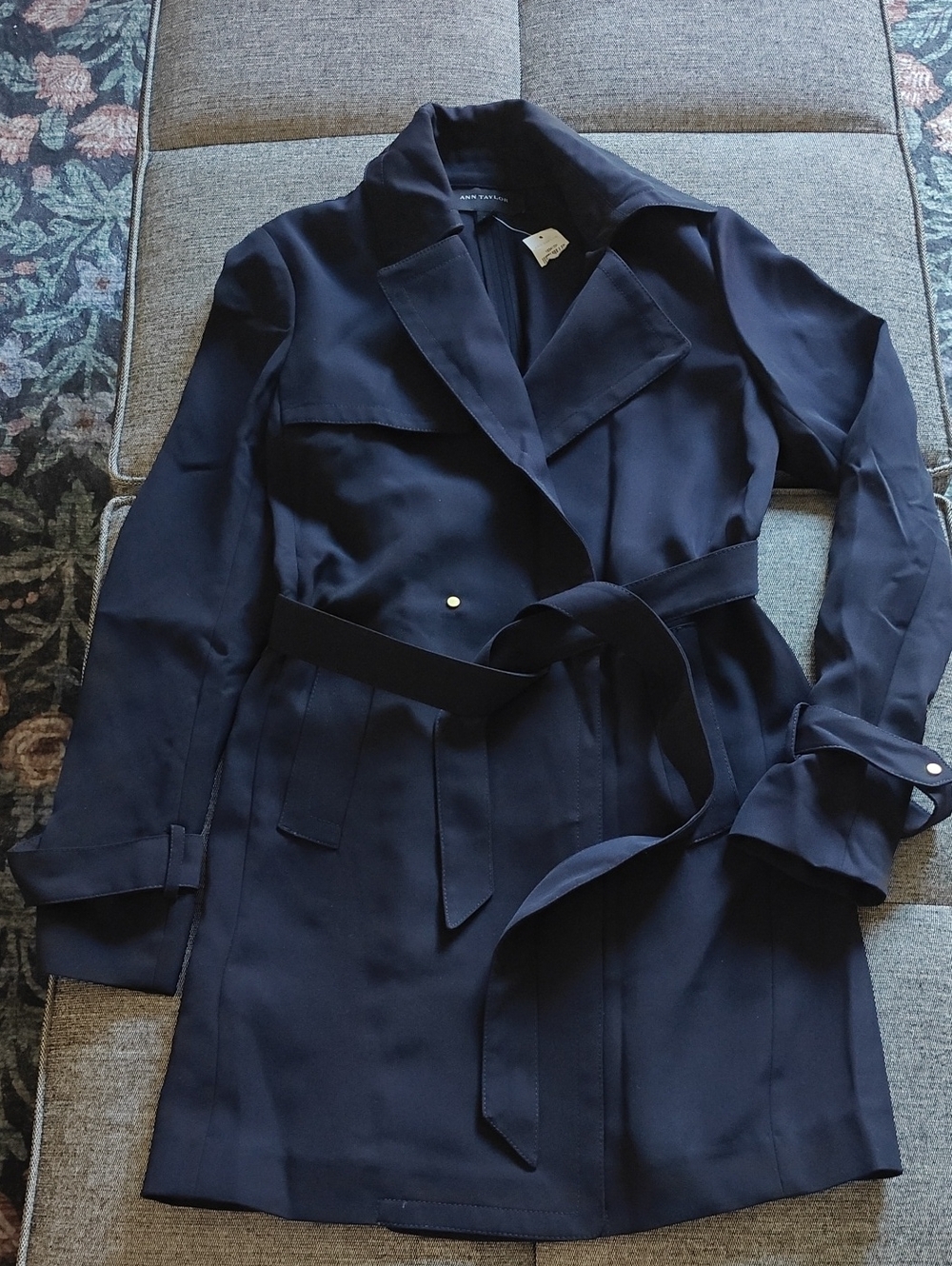 Ann Taylor Deep Navy Belted Trench Coat
